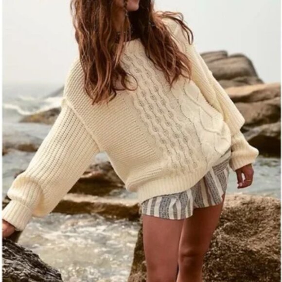 Free People Dream Cable Crew Sweater Ivory – Size Small, Indie Coastal, Granola - Picture 3 of 11